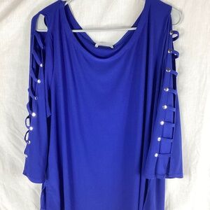 89th And Madison Blouse Womens Size 2X Stretch Blue 3/4 Sleeves